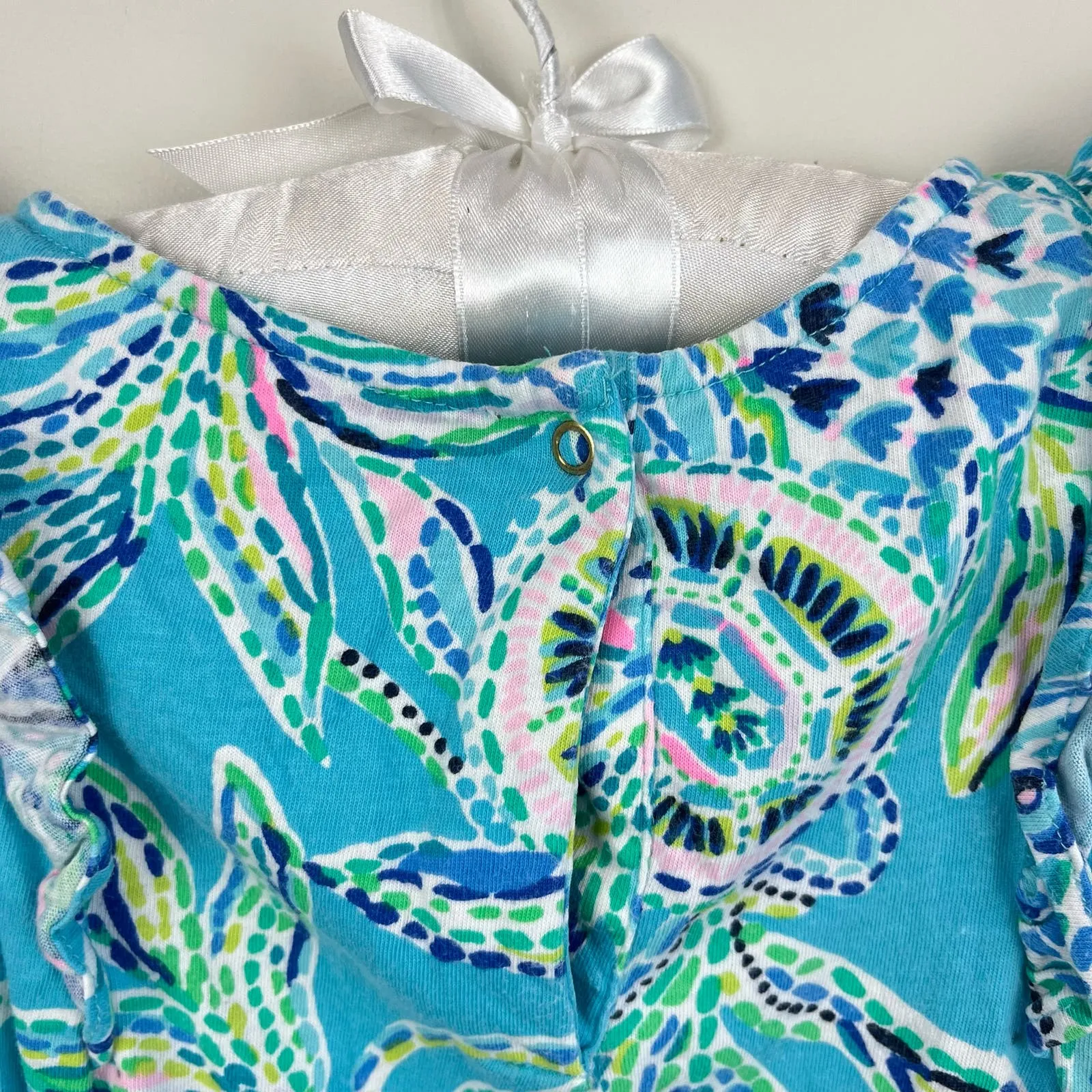 Lilly Pulitzer Girls Judith Romper Bermuda Blue Turtle XS 2-3