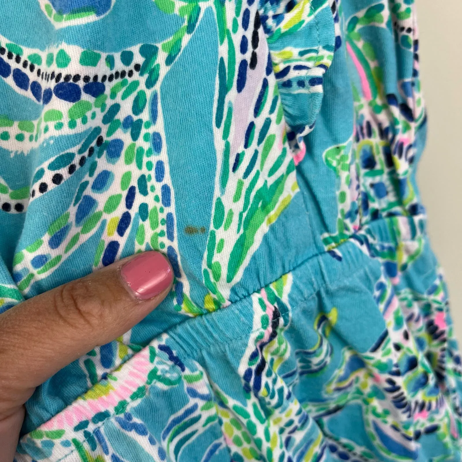 Lilly Pulitzer Girls Judith Romper Bermuda Blue Turtle XS 2-3