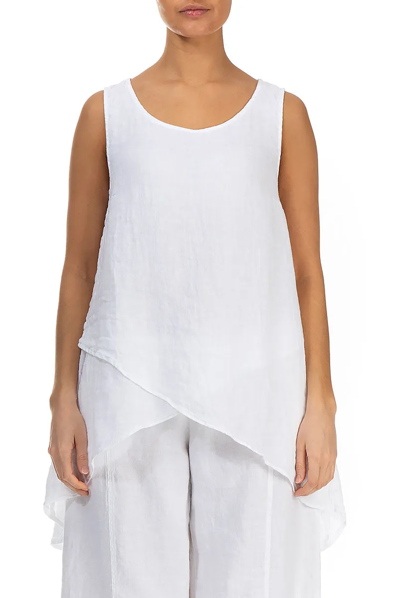 Longer Back Sleeveless White Gauze Linen Blouse