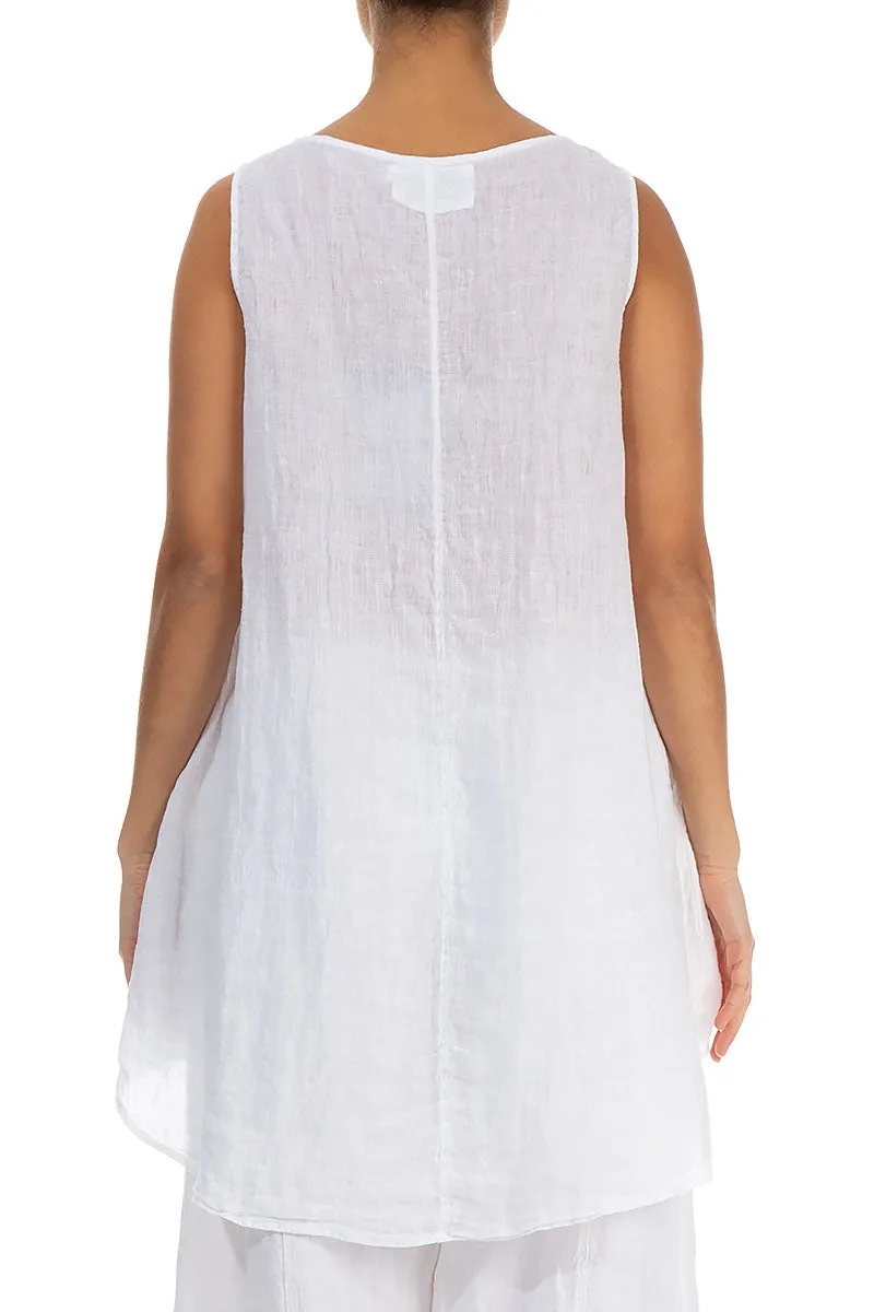 Longer Back Sleeveless White Gauze Linen Blouse