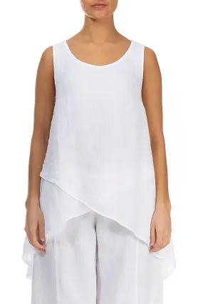 Longer Back Sleeveless White Gauze Linen Blouse