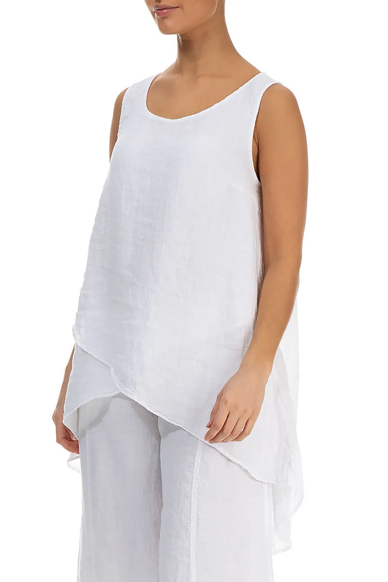 Longer Back Sleeveless White Gauze Linen Blouse