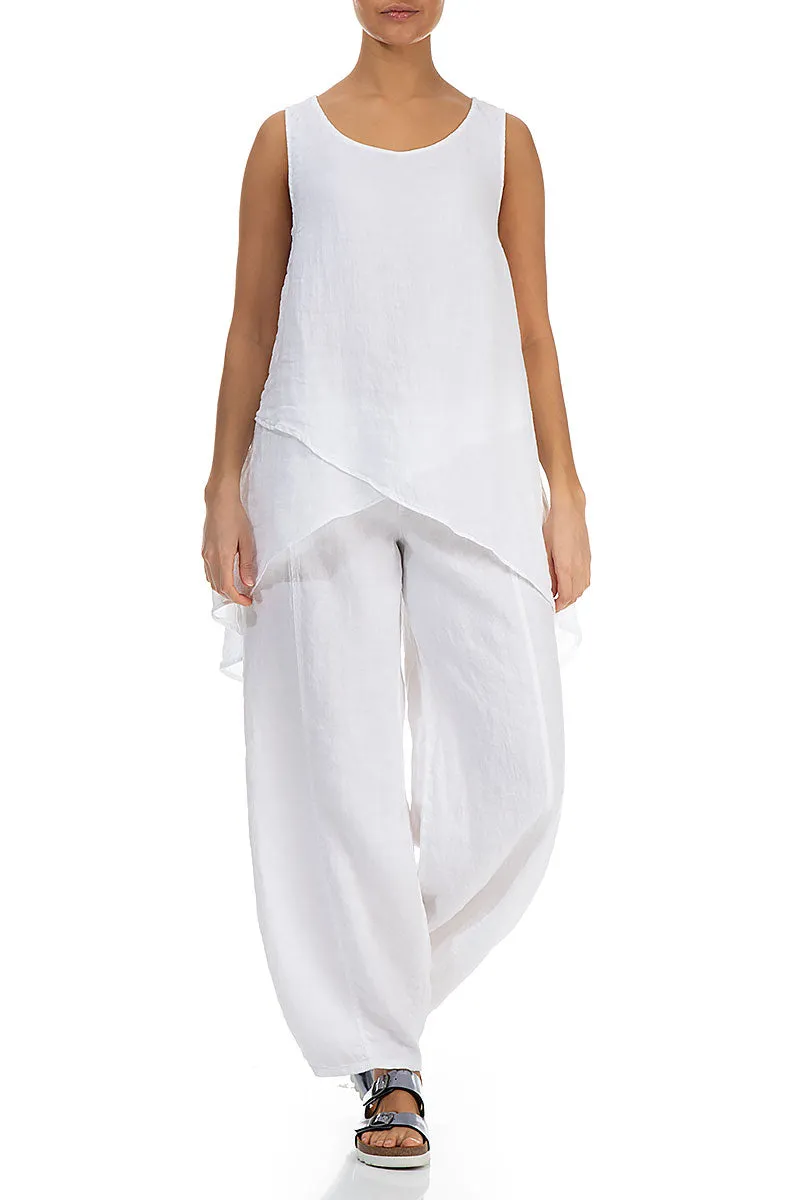 Longer Back Sleeveless White Gauze Linen Blouse