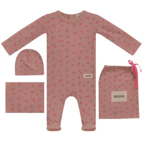 Mocha Pink Flower Girl Layette Set