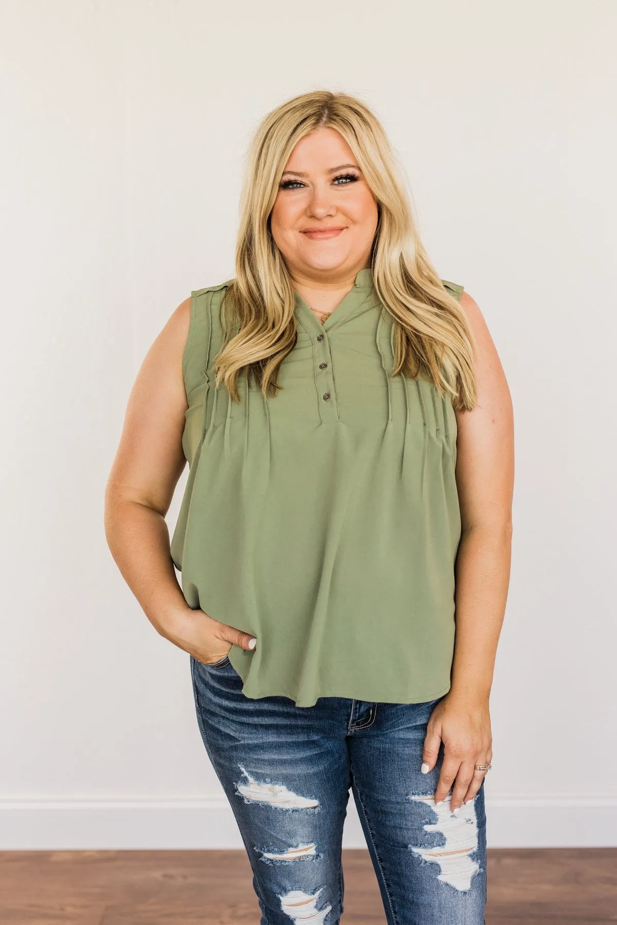 Never Ending Bliss Sleeveless Blouse- Olive