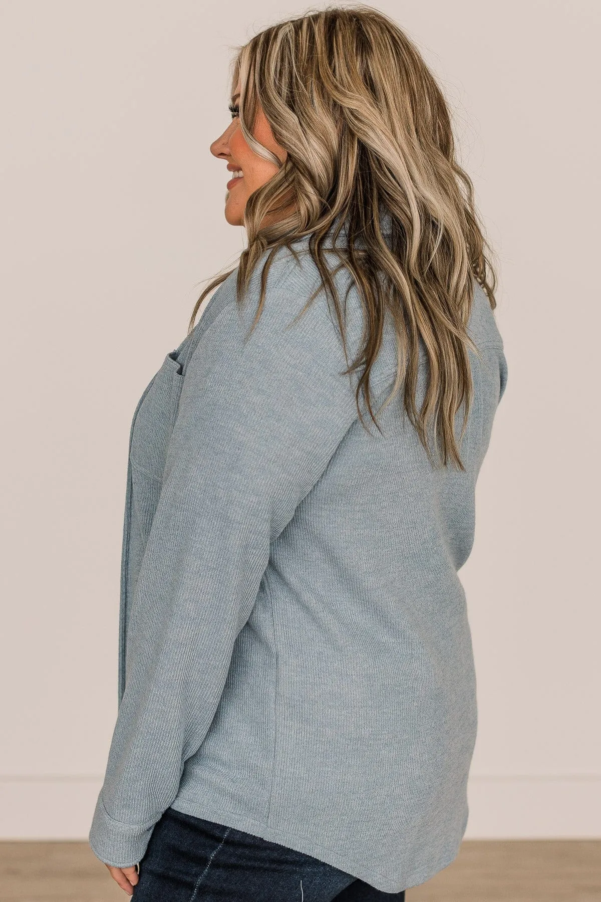 Never Letting Go Button Top- Dusty Blue