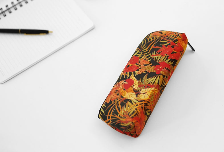 Orange Red Tropical Flowers Graphic Pencil Cases Flowers Stationery Zipper School 19cm Office Cosmetics Pouches Artists Designer