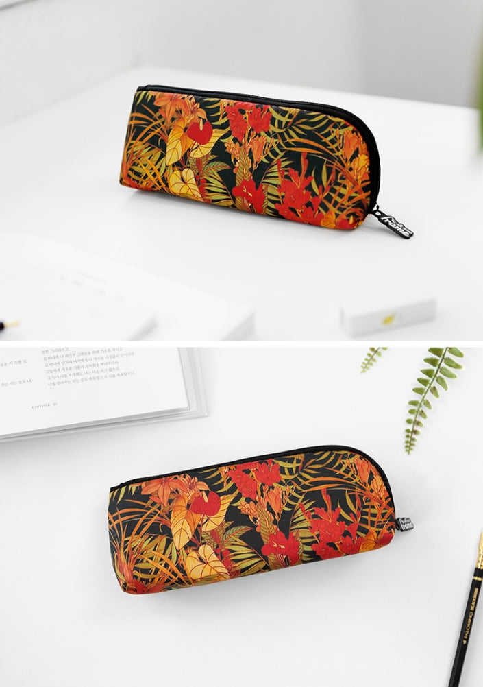 Orange Red Tropical Flowers Graphic Pencil Cases Flowers Stationery Zipper School 19cm Office Cosmetics Pouches Artists Designer