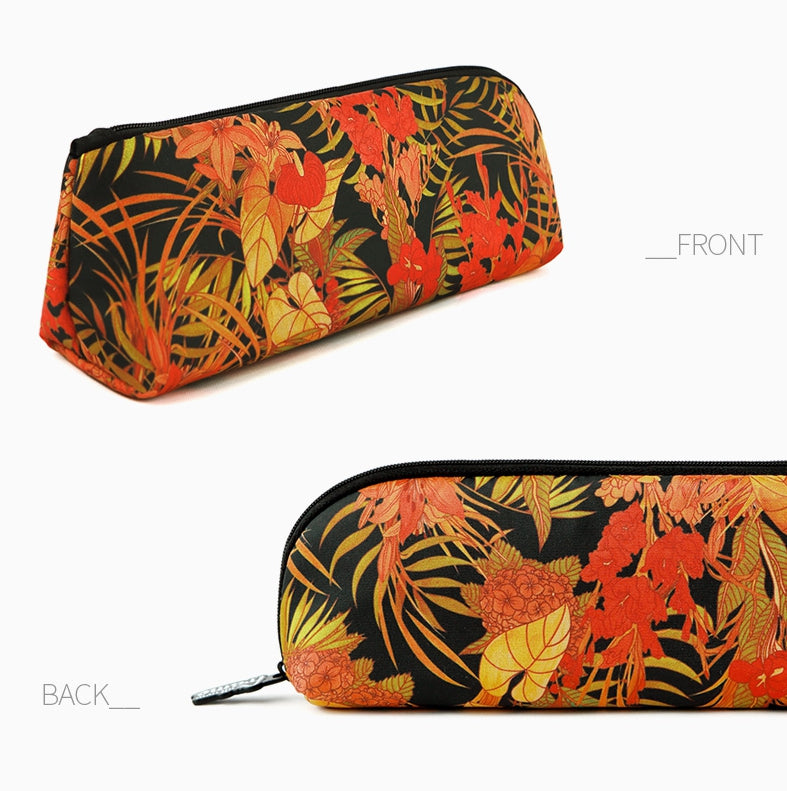 Orange Red Tropical Flowers Graphic Pencil Cases Flowers Stationery Zipper School 19cm Office Cosmetics Pouches Artists Designer