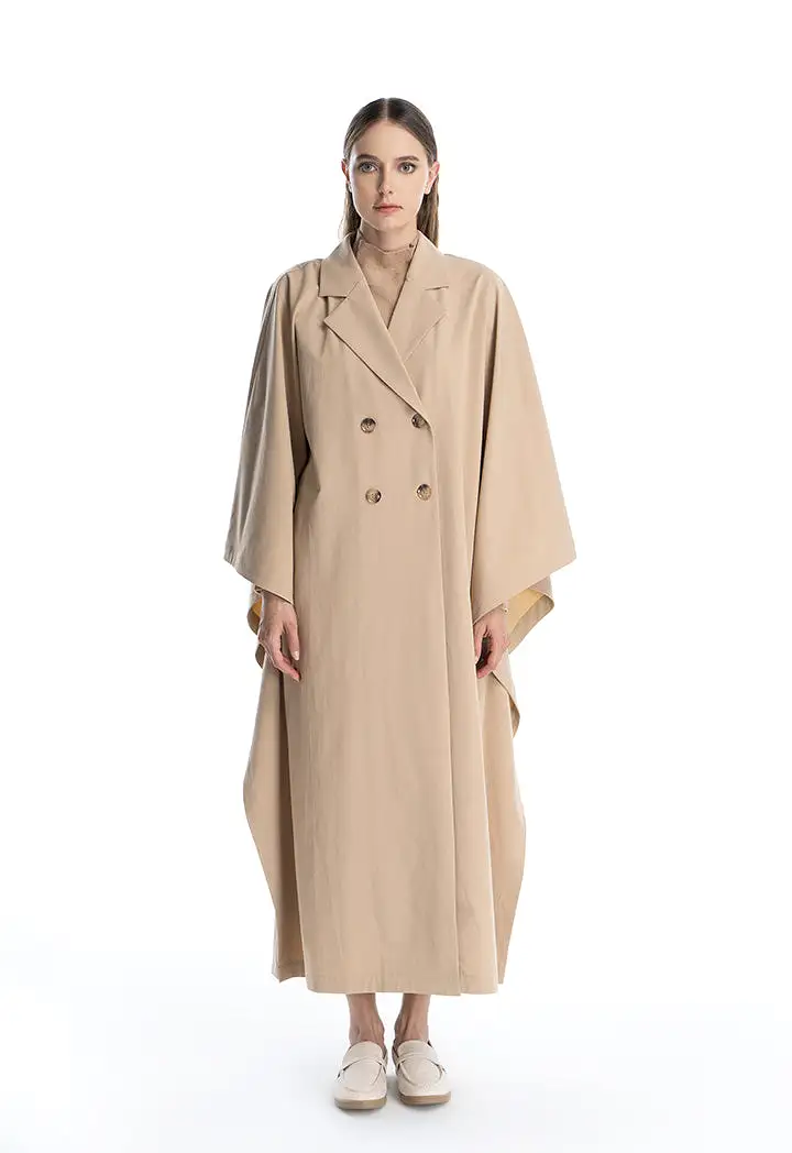 Oversized Solid Trench Coat Maxi Dress