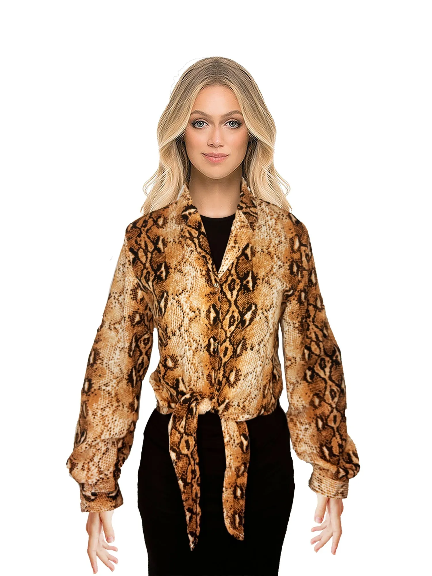 Paris El Moi Cougar Print Button Tie Top