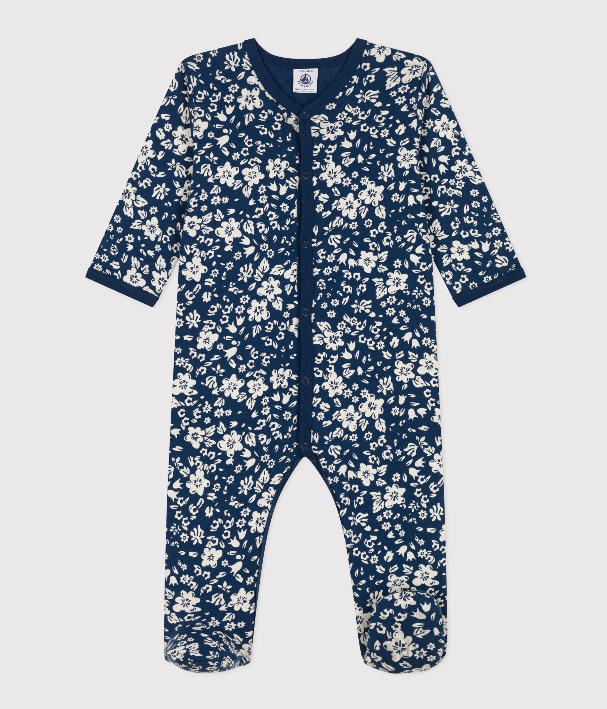 Petit Bateau Baby Girl  Front Snap Flower Blossom Footie