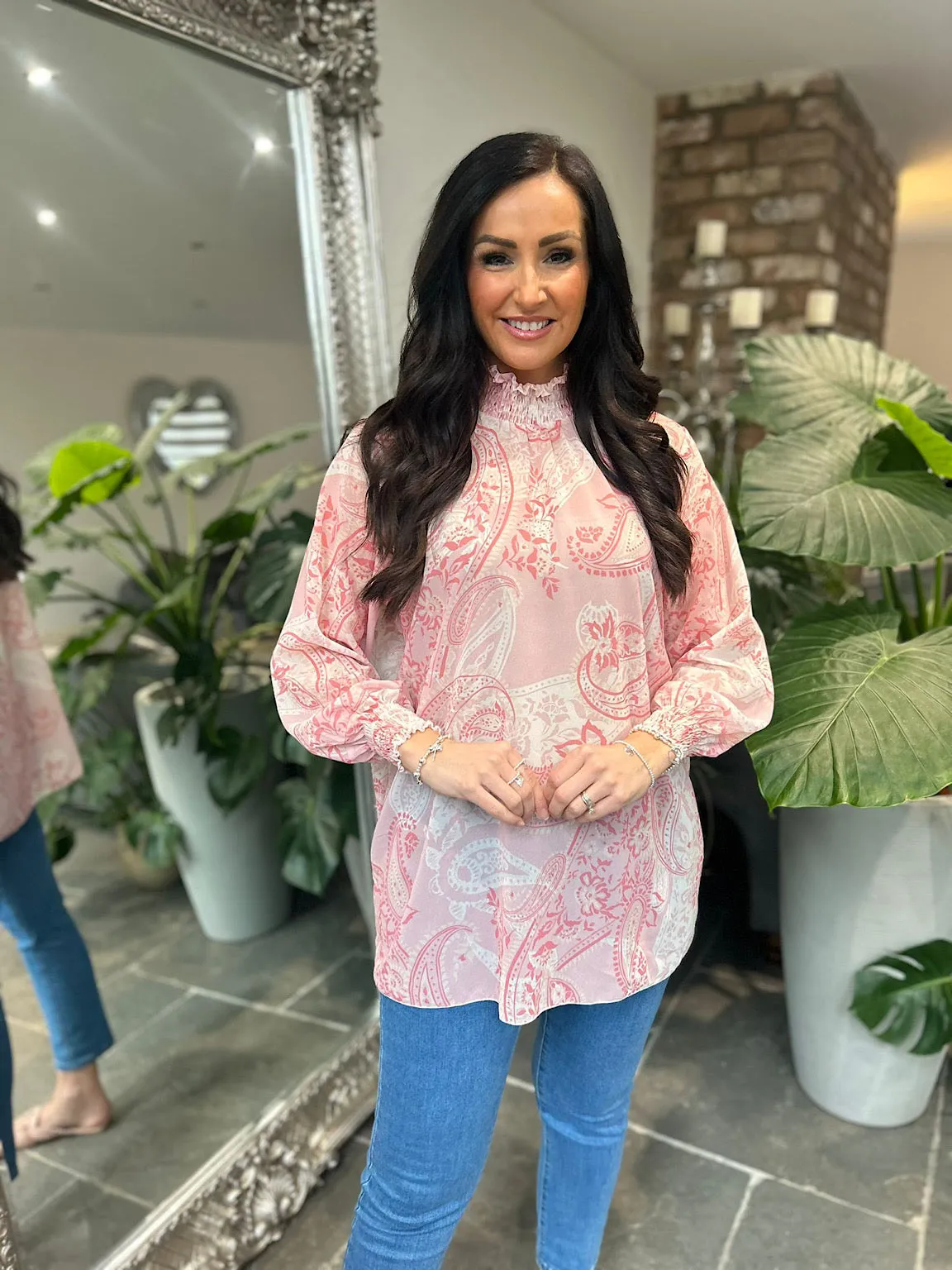 Pink Paisley High Neck Blouse June