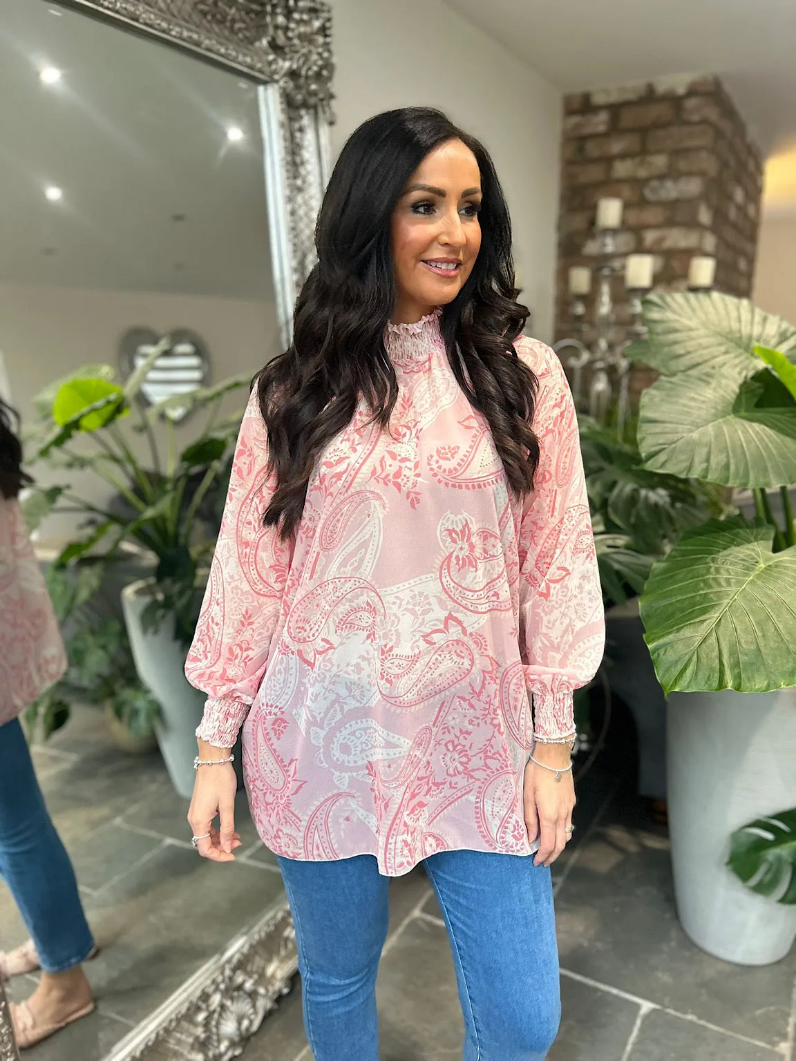 Pink Paisley High Neck Blouse June