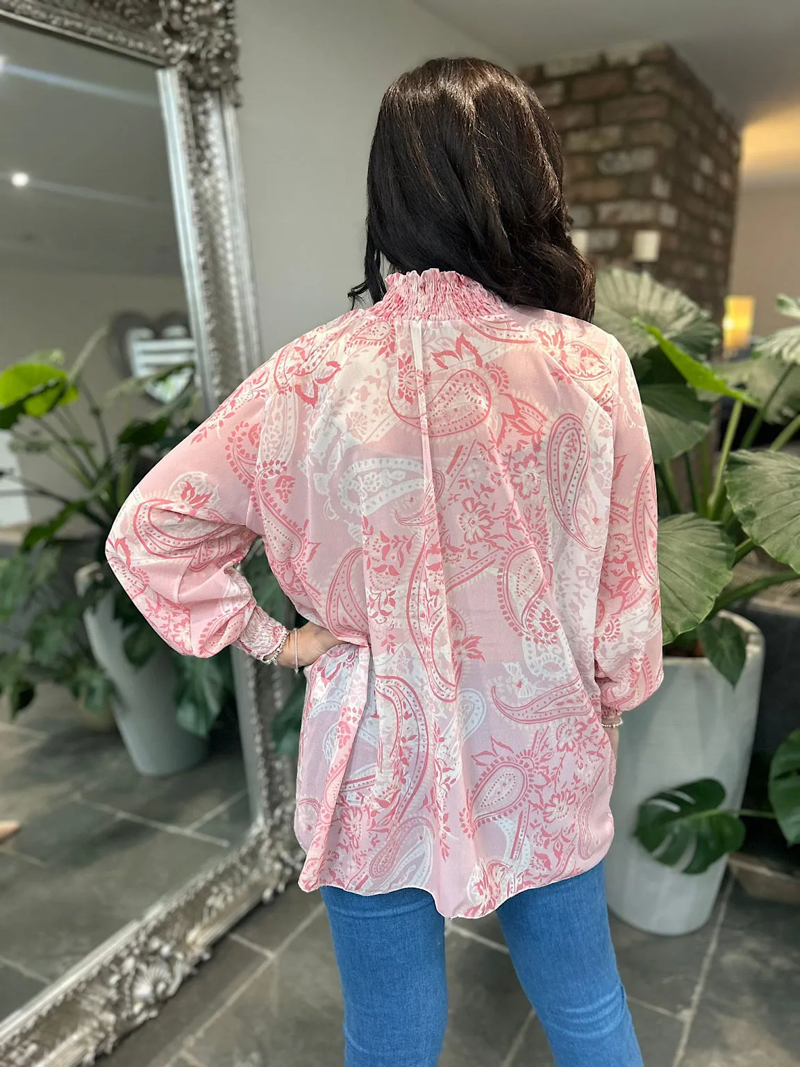 Pink Paisley High Neck Blouse June