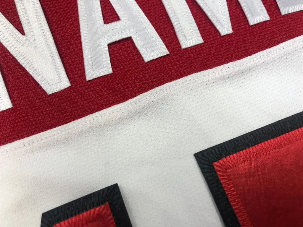 Red and White Hockey Jerseys with the Cougar Hunters Embroidered Twill Logo