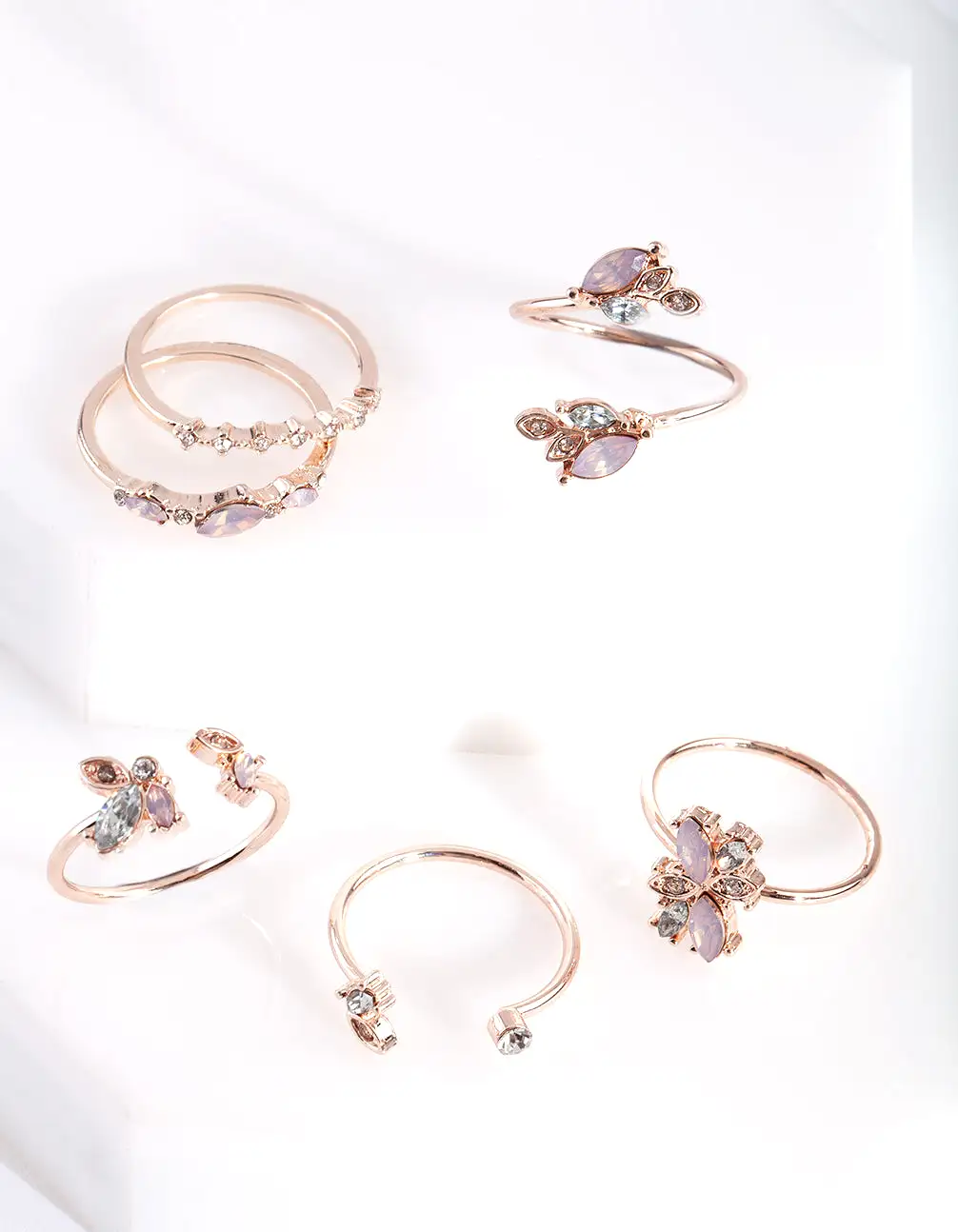 Rose Gold Floral Gem Ring Pack