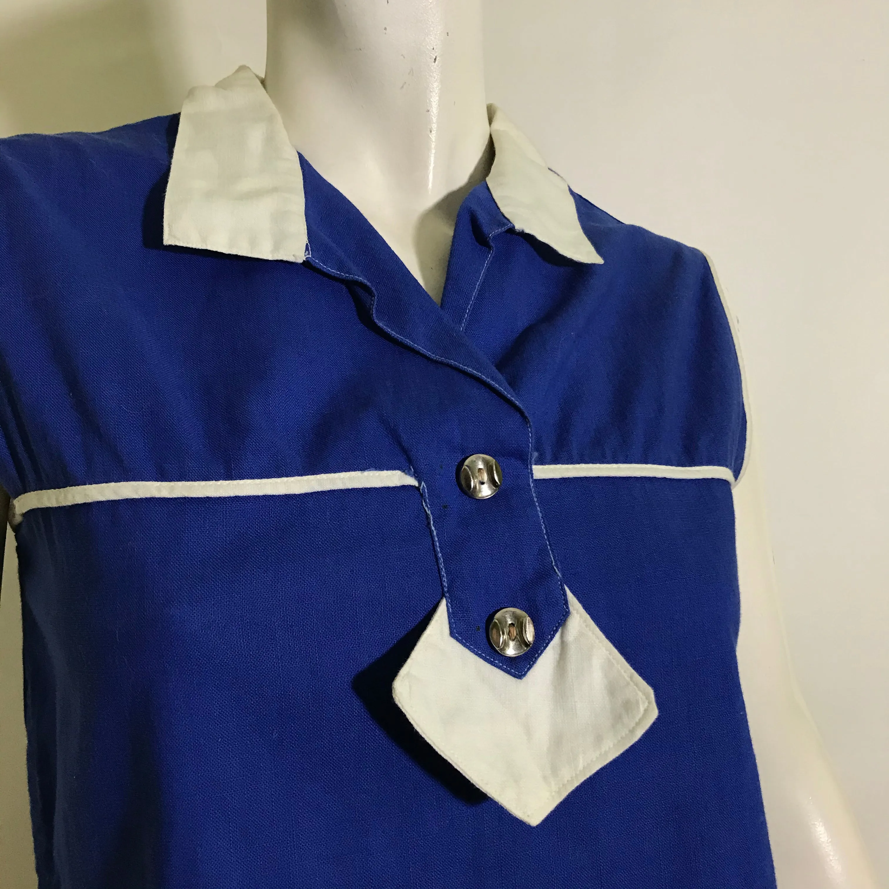 Royal Blue and White Sleeveless Blouse circa 1960s