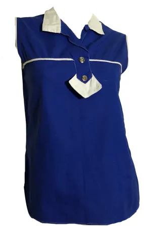 Royal Blue and White Sleeveless Blouse circa 1960s