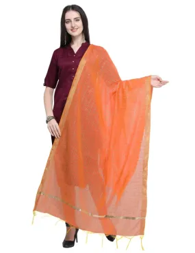 Royal Orange Coloured Cotton Silk Zari Checks Dupatta