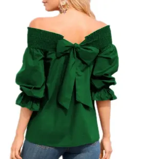 Sexy Off Shoulder Spring Summer Strapless Blouse Women Bowknot Tops Slash Neck Korean Shirts Casual Loose Blusas Mujer De Moda S