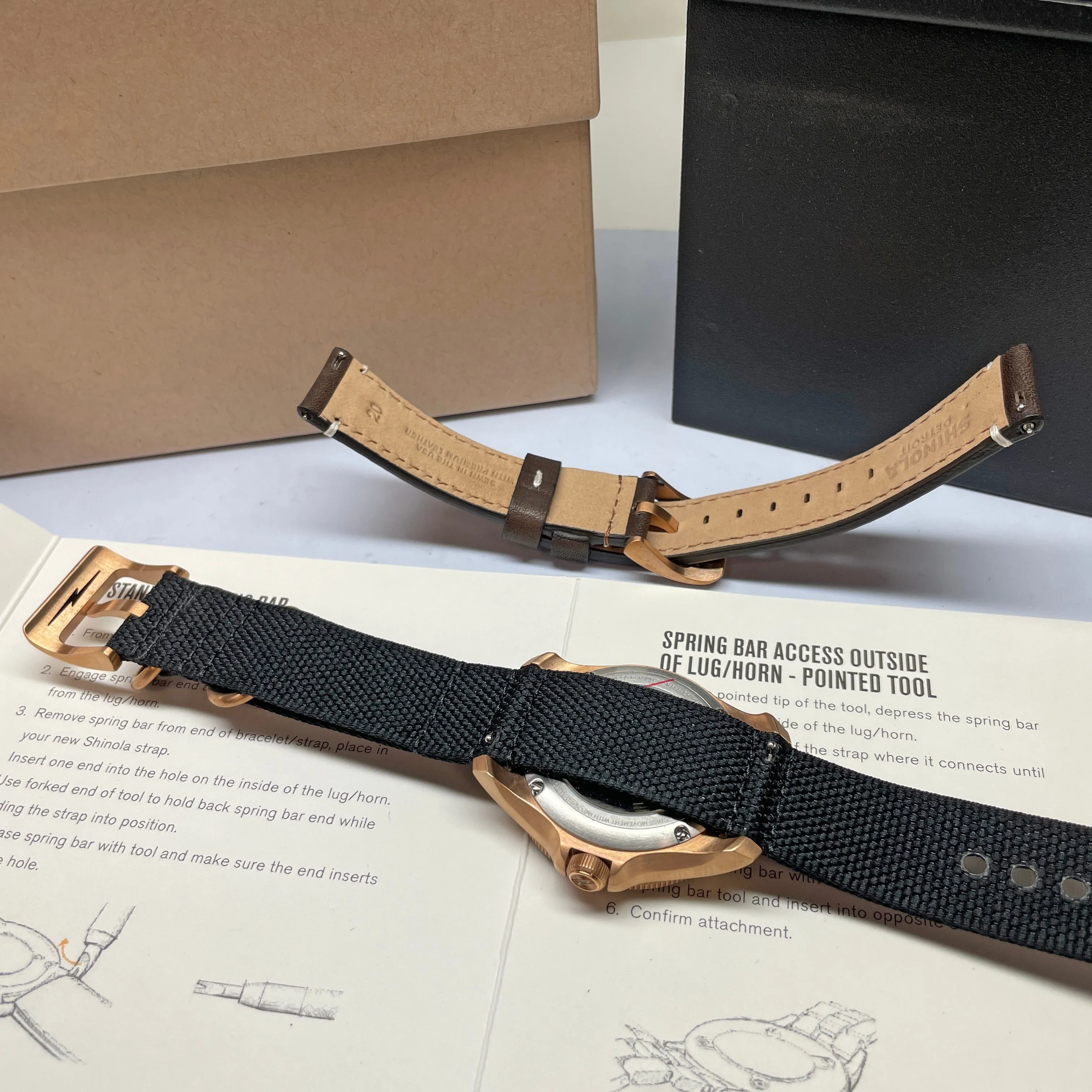 Shinola 40MM Bronze Monster GMT Set Automatic Brown Dial Extra NATO Strap Watch S0120273328