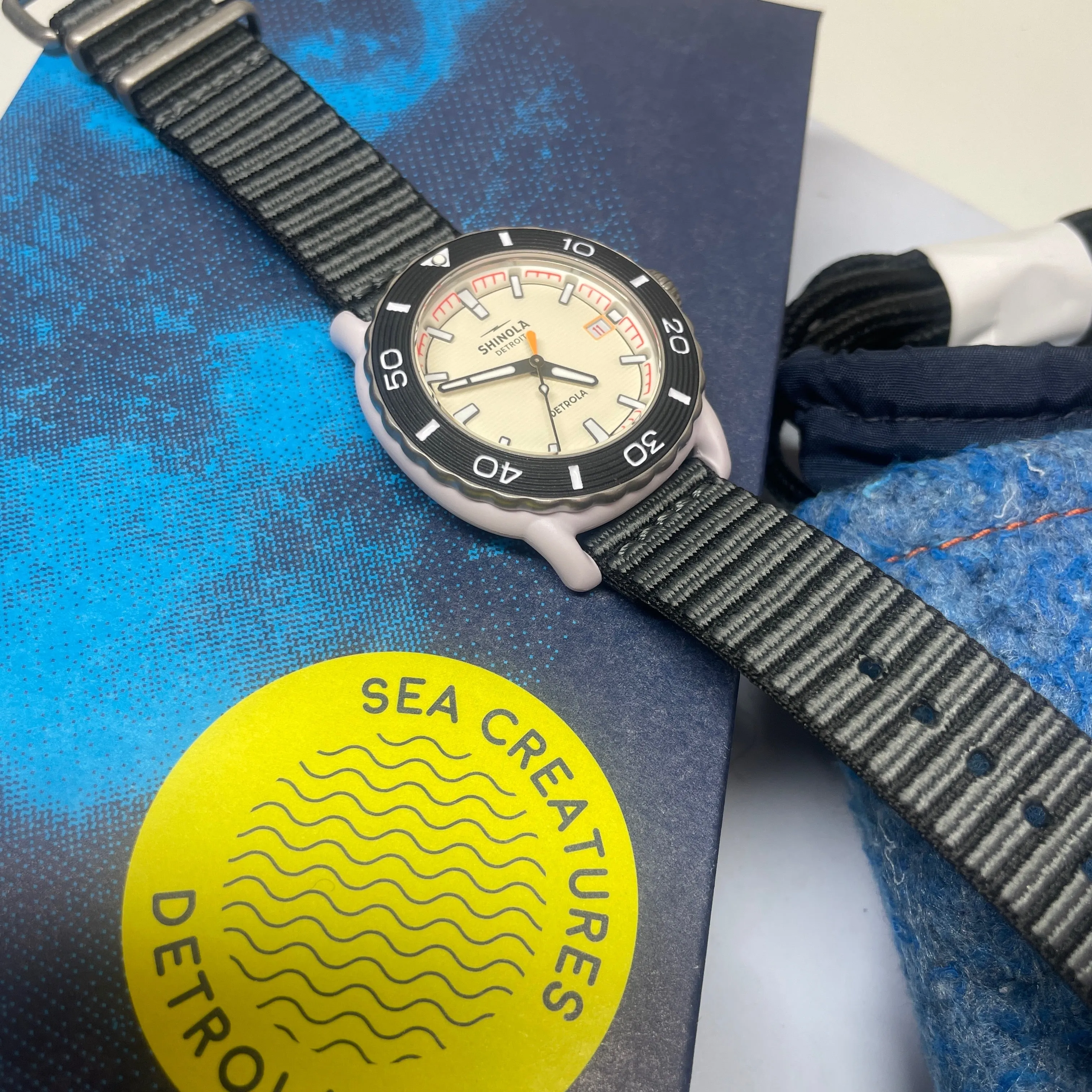 Shinola The Sea Creatures 40MM Detrola Arctic Dial Grey Strap Watch