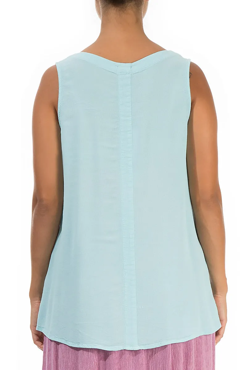 Sleeveless V-Neck Ice Blue Viscose Blouse