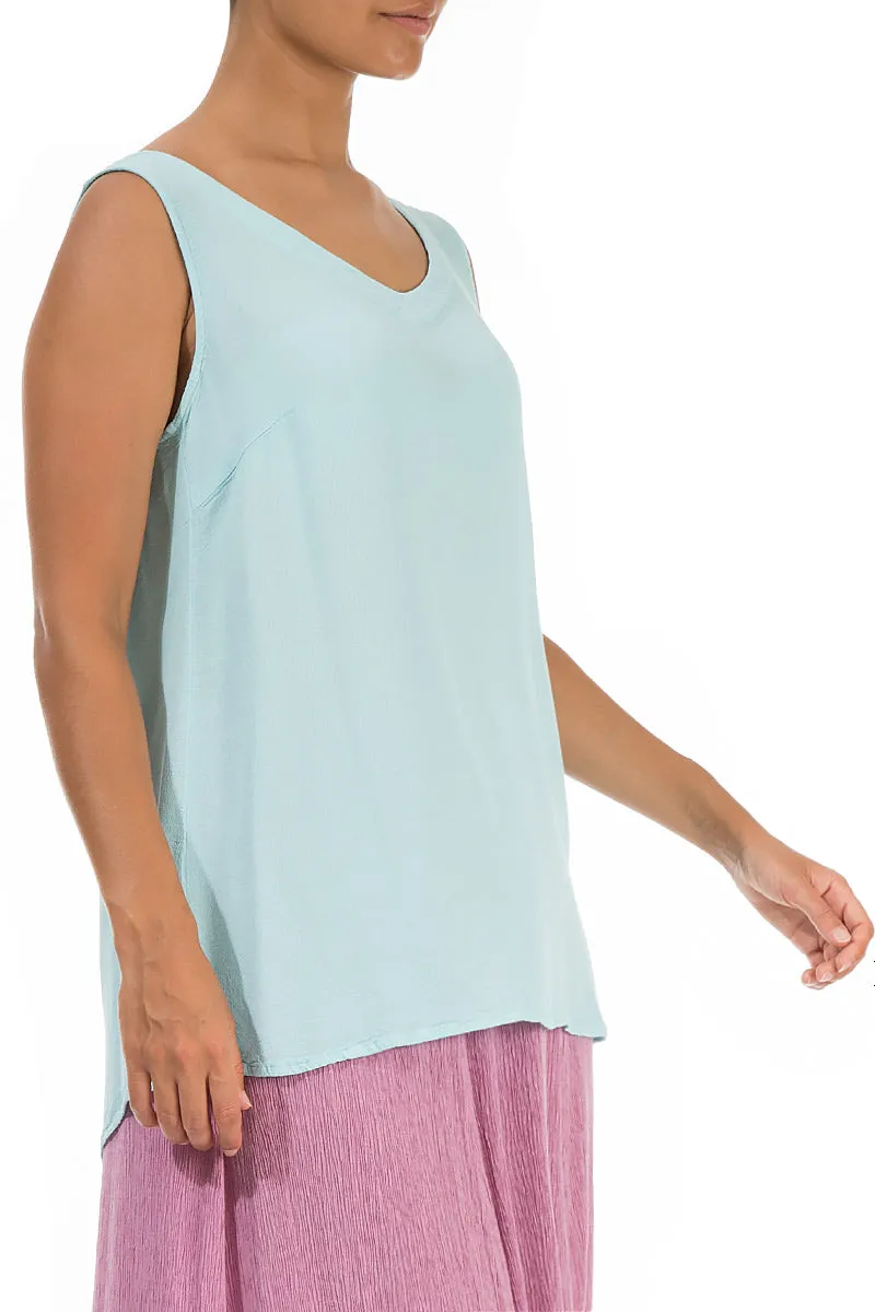 Sleeveless V-Neck Ice Blue Viscose Blouse