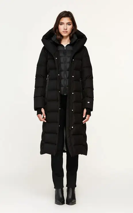 SOIA & KYO WOMENS TALYSE MAXI-LENGTH BRUSHED DOWN COAT BLACK