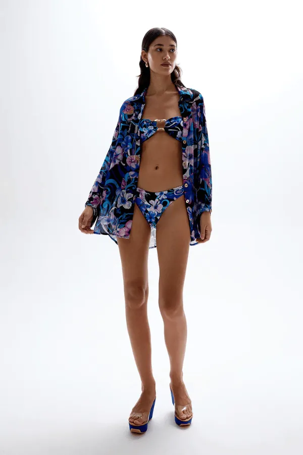 Solace Button Up Shirt Hibiscus Blue