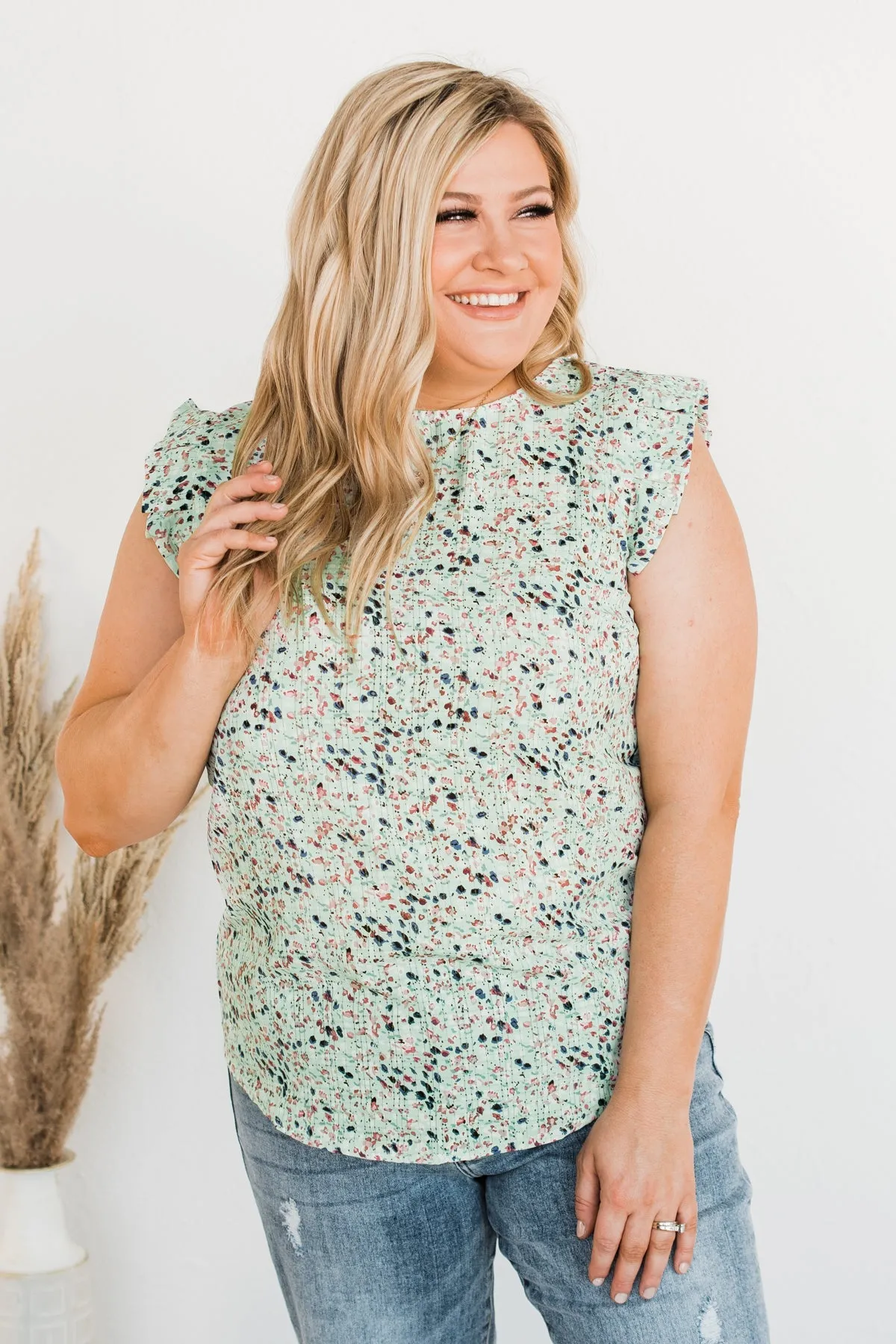 Spring Into Love Sleeveless Blouse- Mint