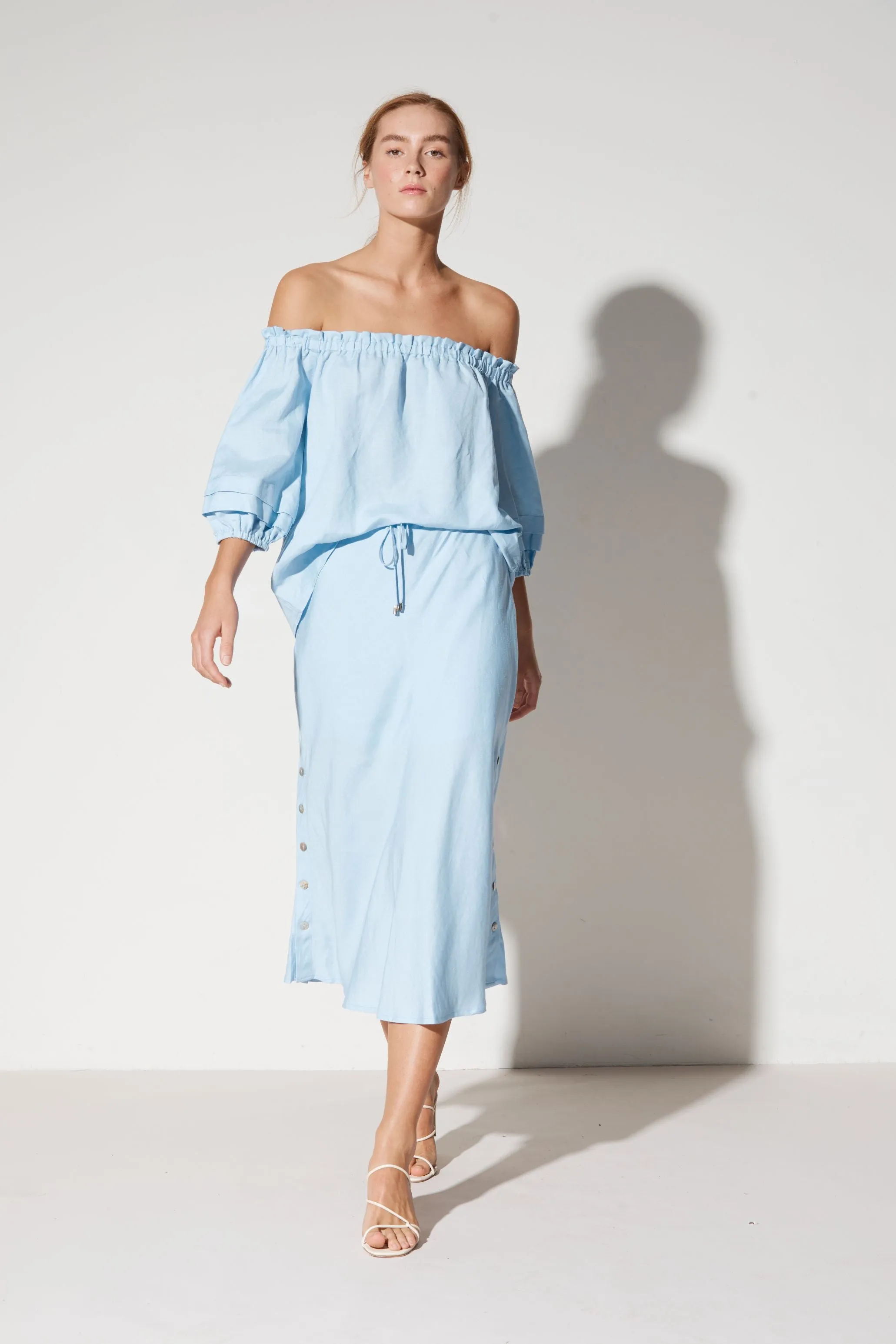 Staple the Label - Skylar Bias Midi Skirt in Sky Blue