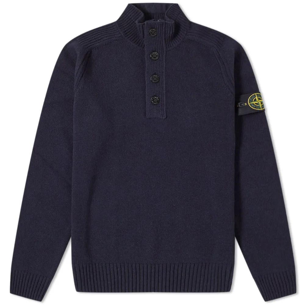 Stone Island Half Zip & Button KnitNavy Blue