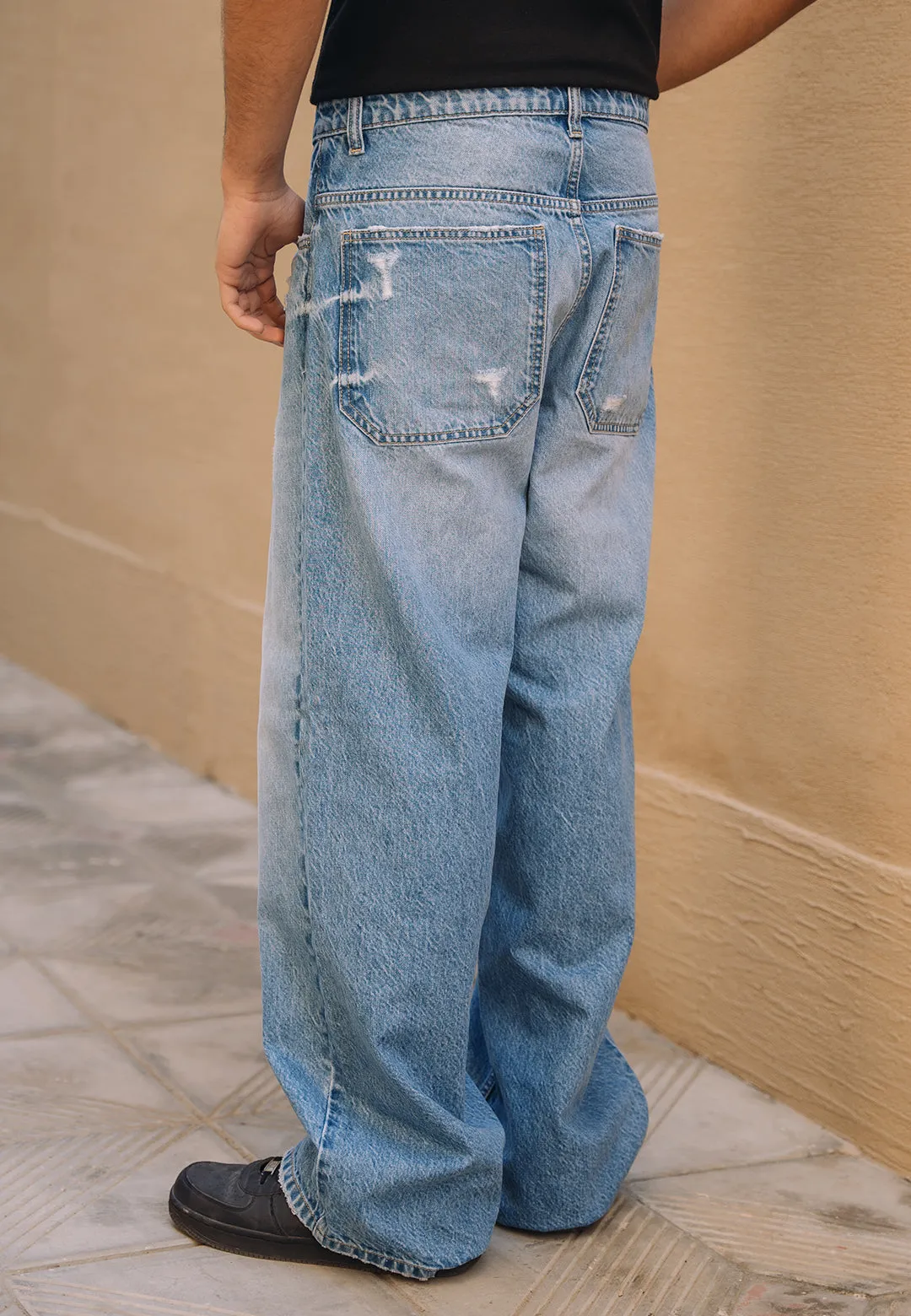 Straight Fit Ripped Jeans - Light Blue Wash