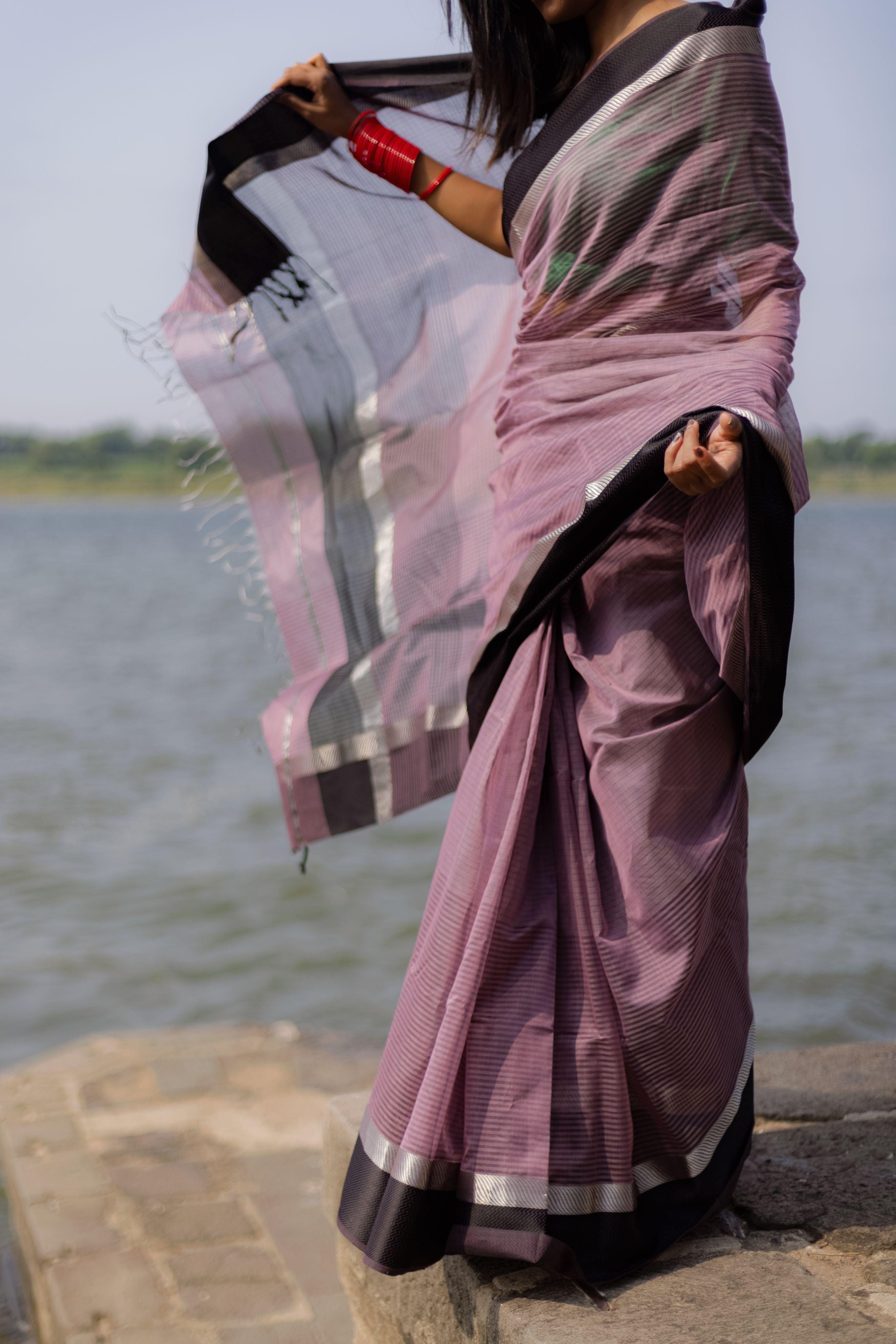 Tattvam  - Lavender Silk Cotton Maheswari saree