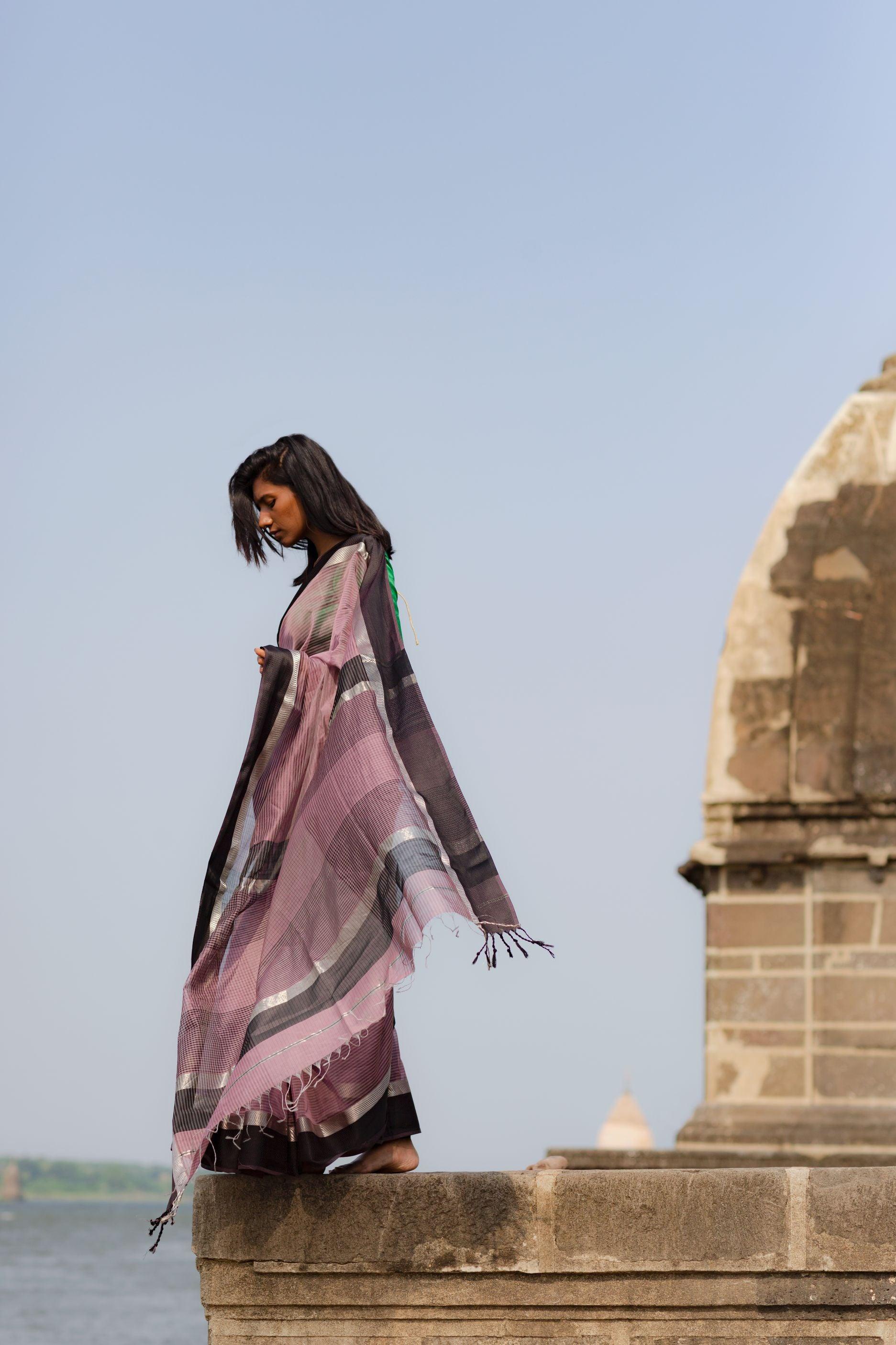 Tattvam  - Lavender Silk Cotton Maheswari saree