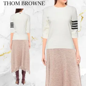 THOM BROWNE  |Casual Style Silk U-Neck Plain Cotton Short Sleeves