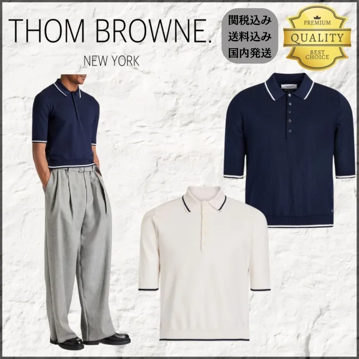 THOM BROWNE  |Unisex Silk Blended Fabrics Street Style Plain Cotton