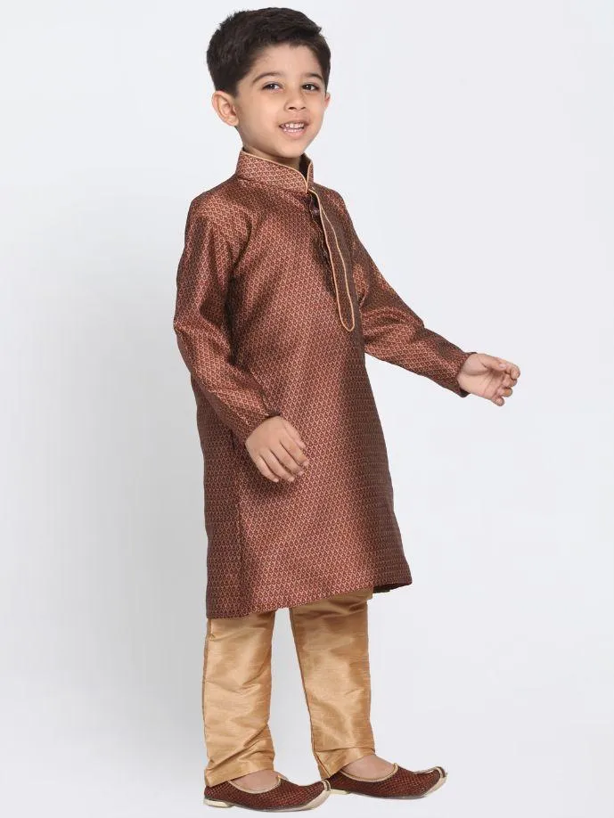 VASTRAMAY Boys' Maroon Cotton Silk Blend Kurta and Pyjama Set