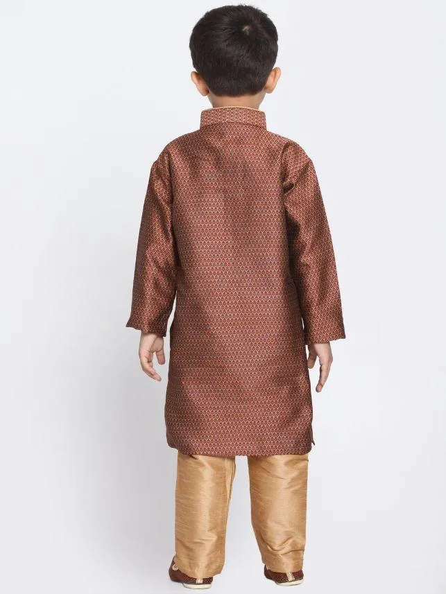 VASTRAMAY Boys' Maroon Cotton Silk Blend Kurta and Pyjama Set