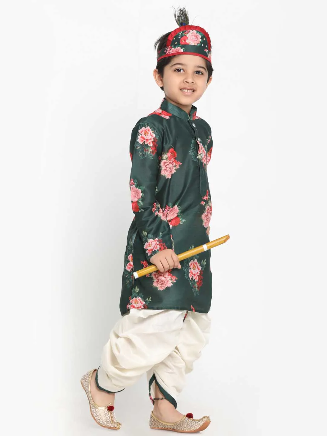 Vastramay Boy's Yellow Krishna Style Kurta and Dhoti Set