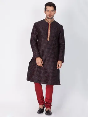 VASTRAMAY Men's Black Cotton Silk Blend Kurta and Pyjama Set