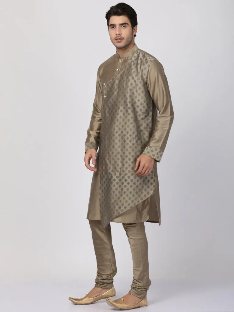 VASTRAMAY Men's Copper-toned Cotton Silk Blend Kurta and Churidar Set