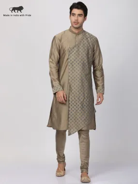 VASTRAMAY Men's Copper-toned Cotton Silk Blend Kurta and Churidar Set