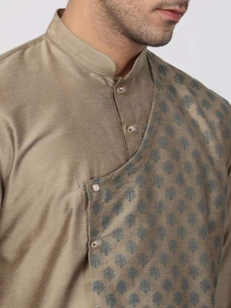 VASTRAMAY Men's Copper-toned Cotton Silk Blend Kurta and Churidar Set