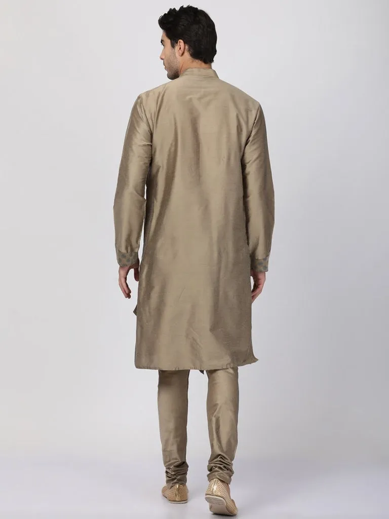 VASTRAMAY Men's Copper-toned Cotton Silk Blend Kurta and Churidar Set