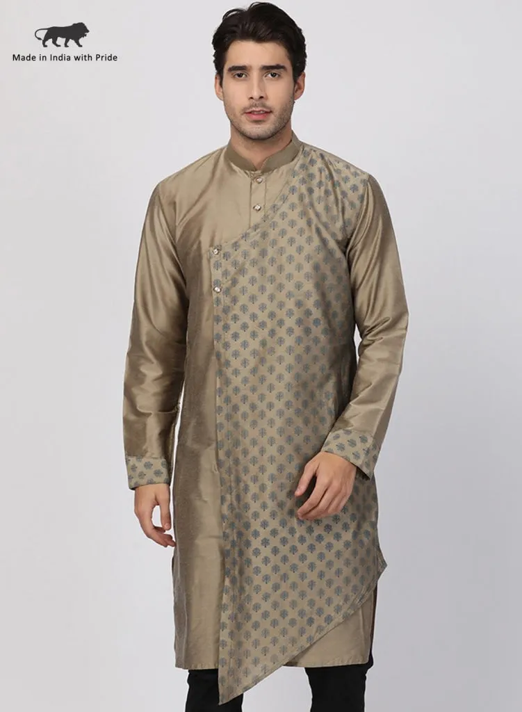 VASTRAMAY Men's Copper-toned Cotton Silk Blend Kurta