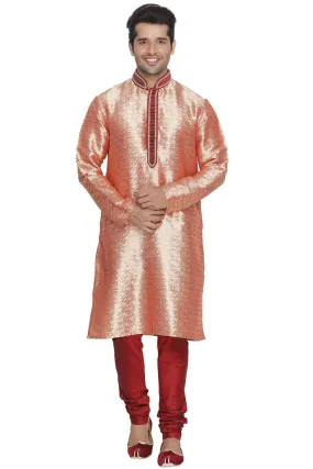 VASTRAMAY Men's Pink Cotton Silk Blend Kurta and Pyjama Set