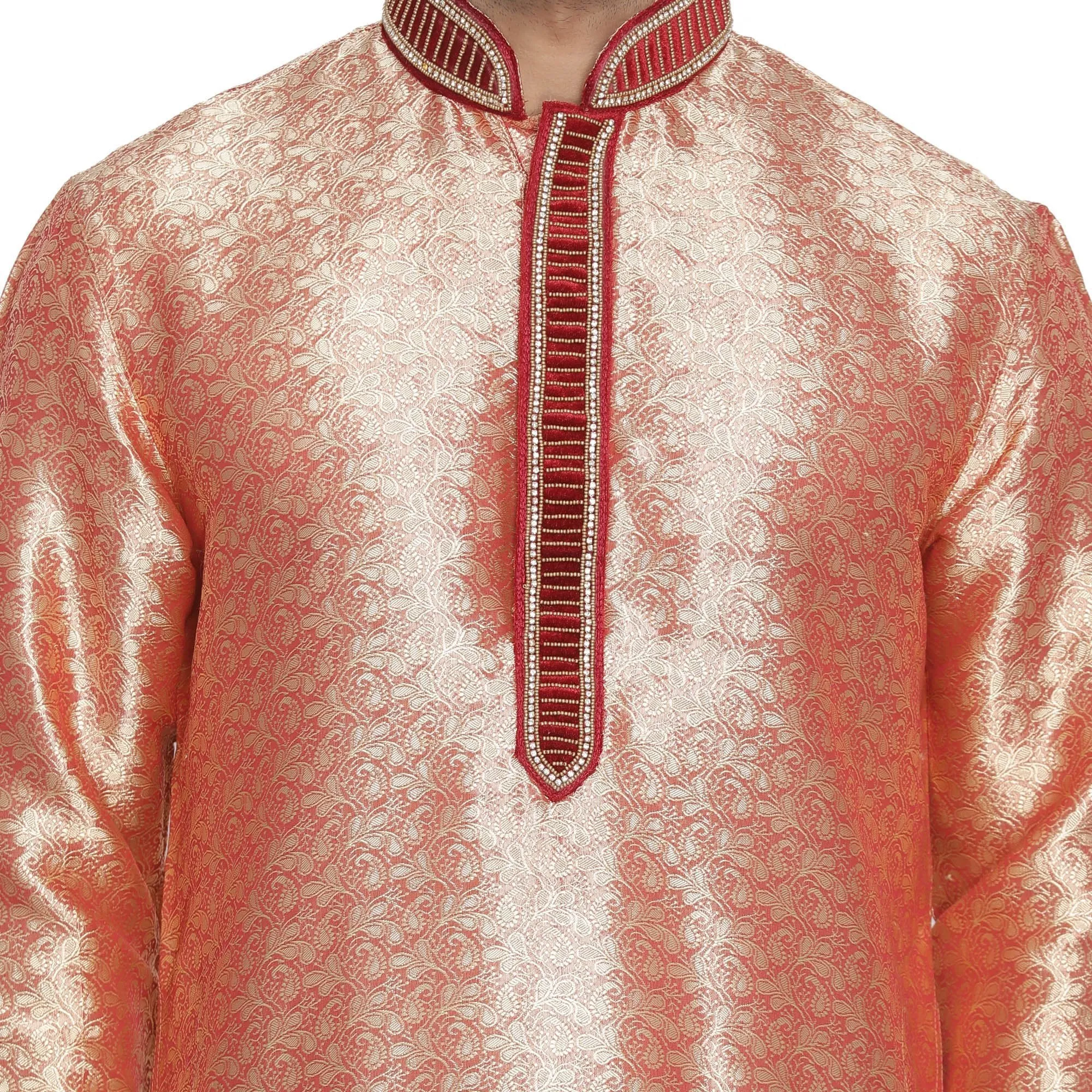 VASTRAMAY Men's Pink Cotton Silk Blend Kurta and Pyjama Set